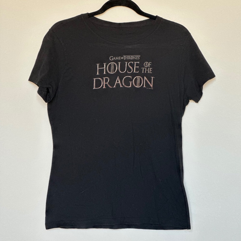 Game‎ of Thrones House of the Dragon Black Graphic T-Shirt Metallic Logo women's
